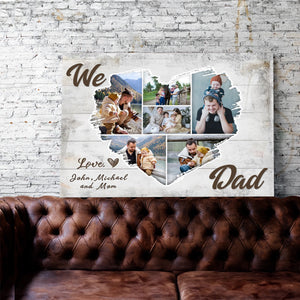 We Love Dad Custom Heart Photo Collage Canvas Poster,Personalized Father’s Day Gift for Dad Papa