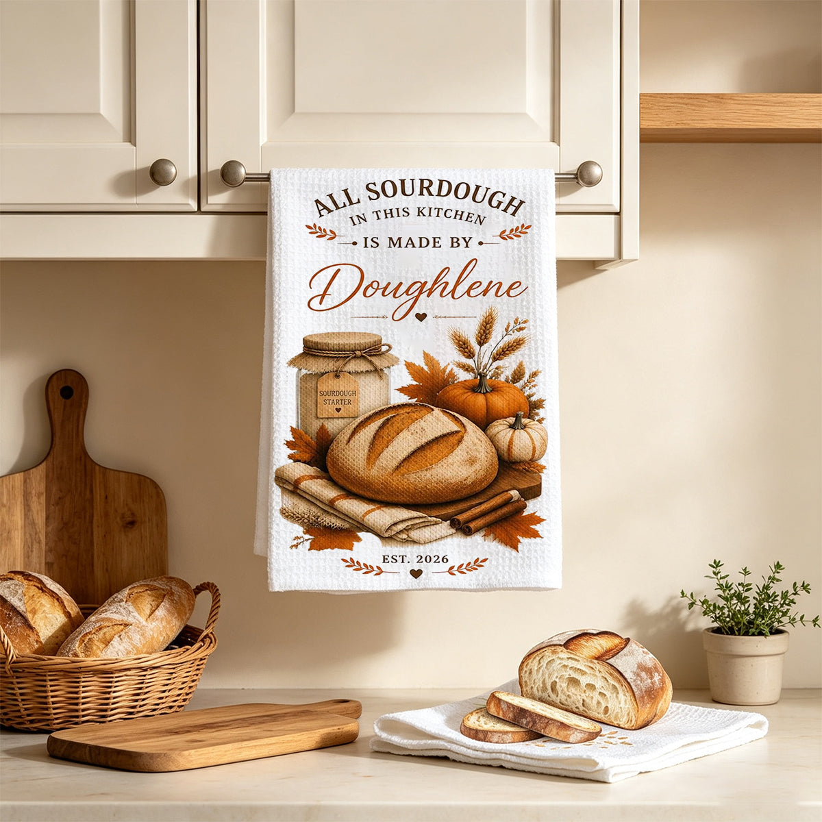 Custom Sourdough Starter Kitchen Towel – Fall Baking Design | Personalized Gift For Bakers