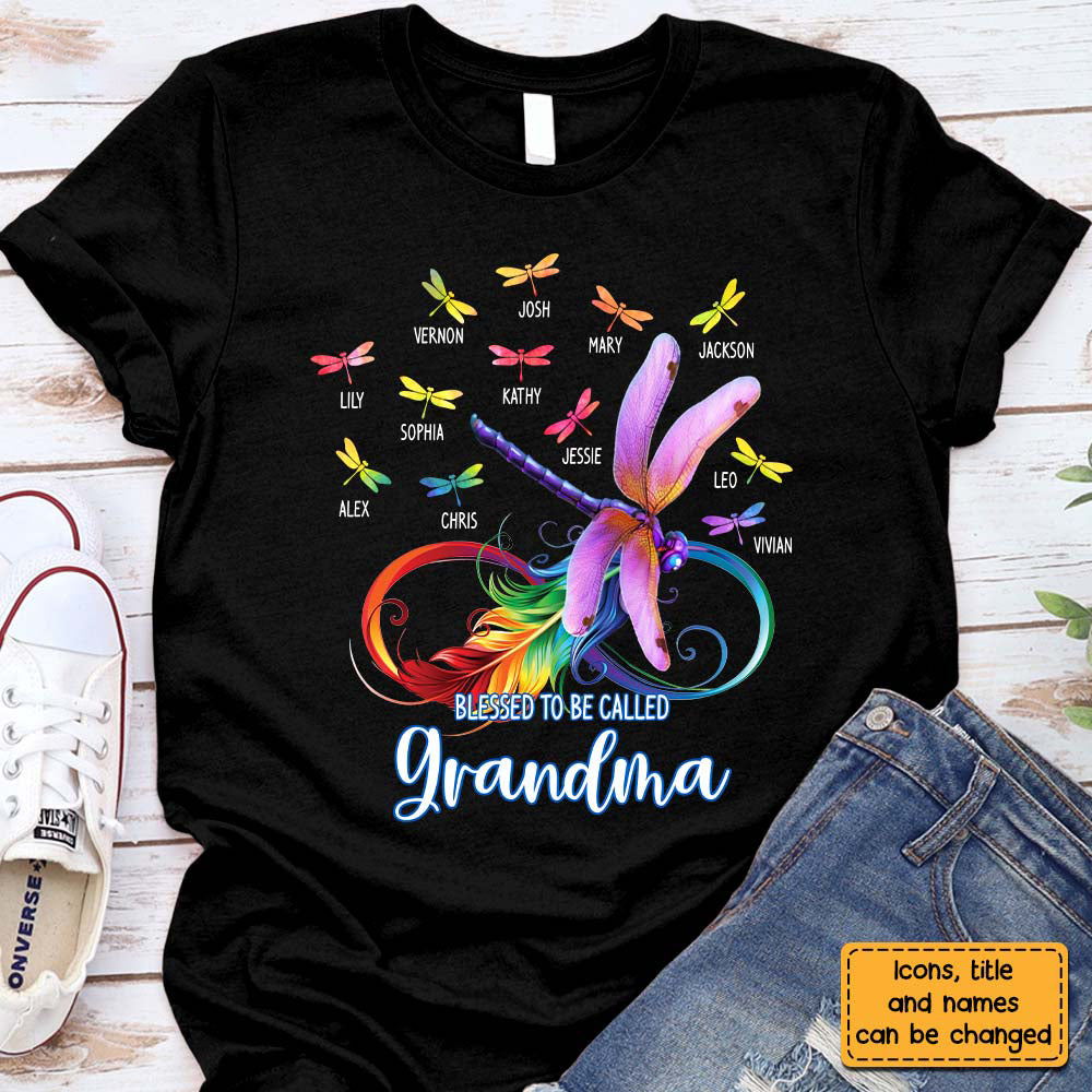 Personalized Dragonfly Blessed To Be Called Grandma T-Shirt