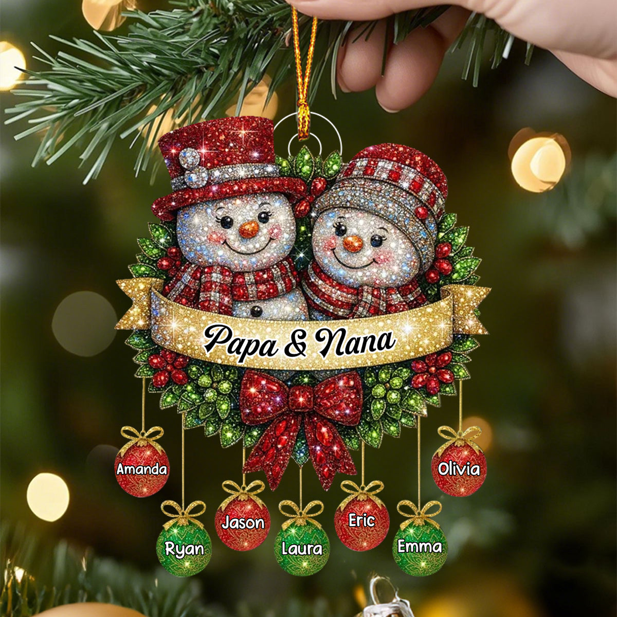 Snowman Glitter Grandma Grandpa Grandkids - Personalized Custom Acrylic Ornament