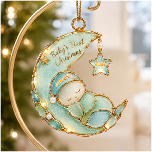 Sleeping Baby Sea Glass Personalized Baby First Christmas Ornament