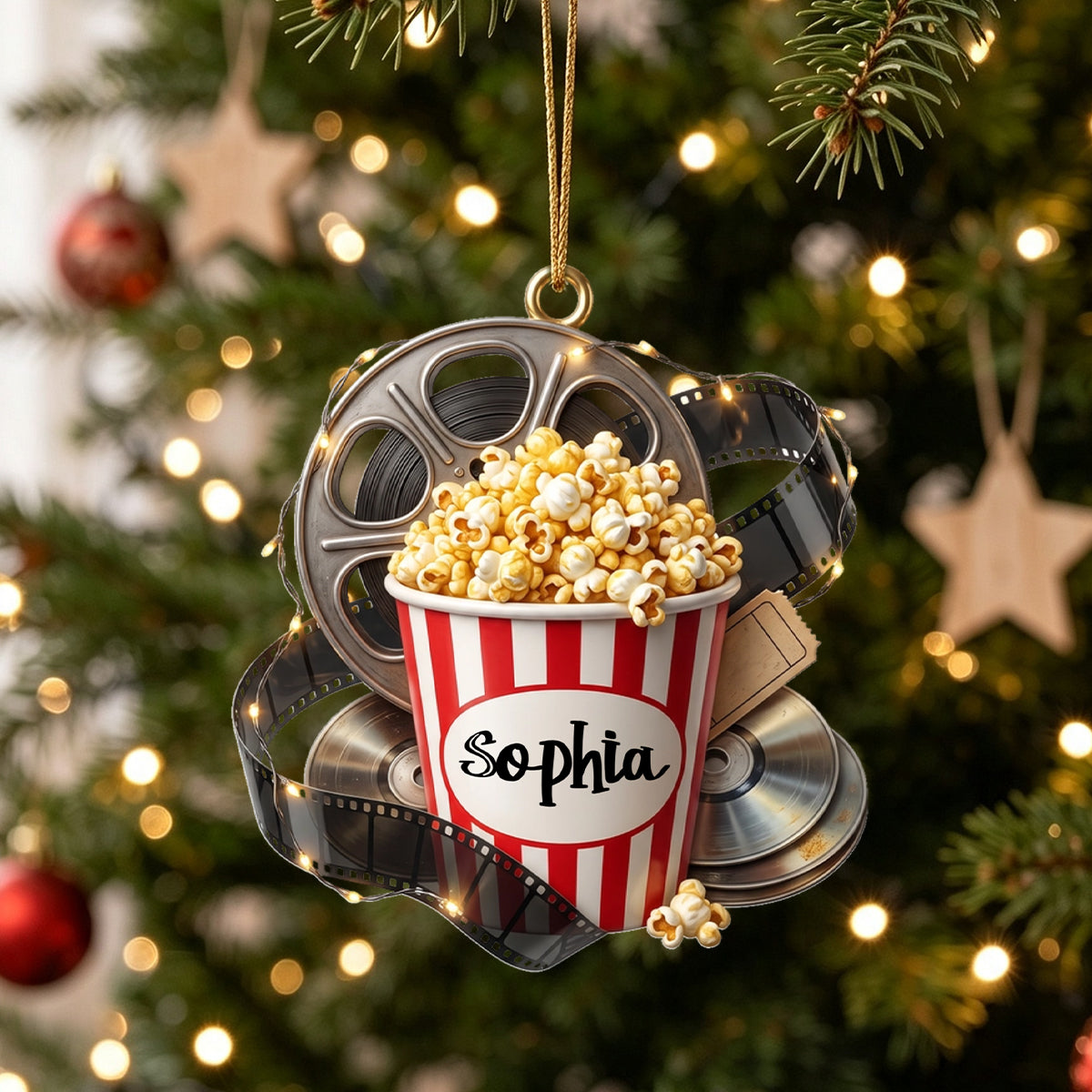 Personalized Movie Night Ornament – Custom Popcorn and Film Reel Decor for Cinema Lovers