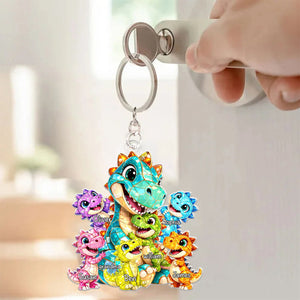 Dinosaur Grandma Grandkids - Personalized Acrylic Keychain Gift for Grandma, Mom