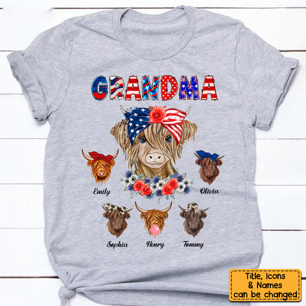 Personalized Gift For Grandma American Cow 4th Of July T-Shirt