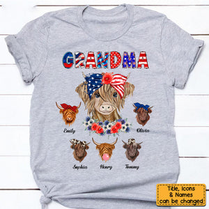 Personalized Gift For Grandma American Cow 4th Of July T-Shirt