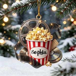 Personalized Movie Night Ornament – Custom Popcorn and Film Reel Decor for Cinema Lovers