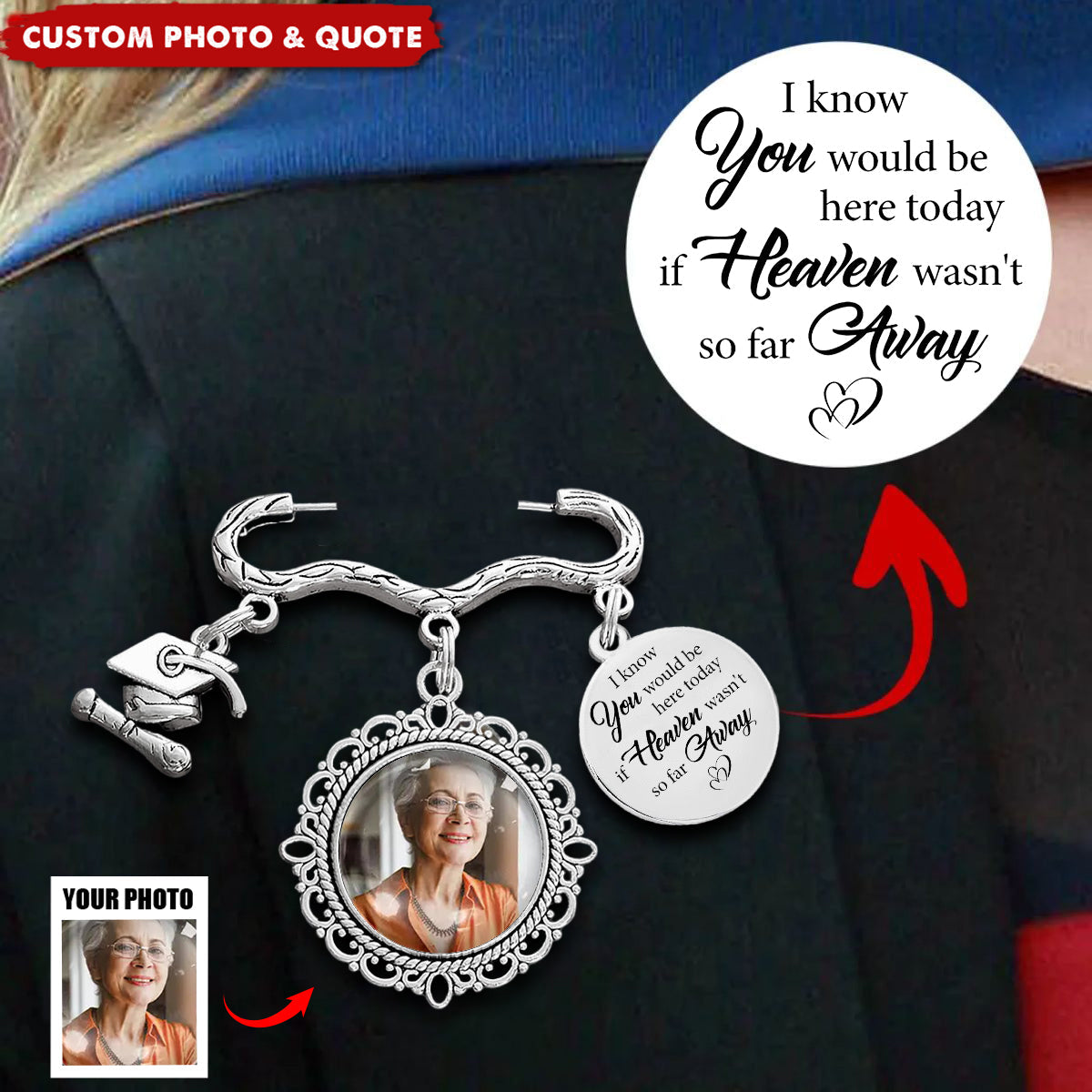 My Heart Is There Walking Beside You - Personalized Photo Graduation Tassel Pin