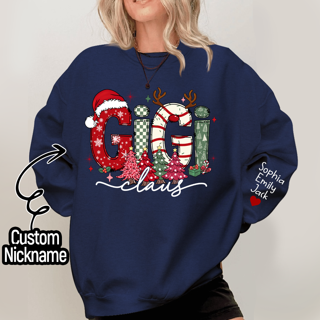 Personalized Christmas Grandma Sweatshirt, Tree Christmas For Grandma, Gift Gigi And Kids