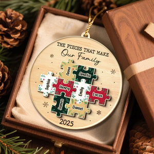 Custom Double Layer Wooden Ornament - Personalized Christmas Birthday Gifts For Mom, Dad, Brother, Sister, Kids - All The Pieces Of Us