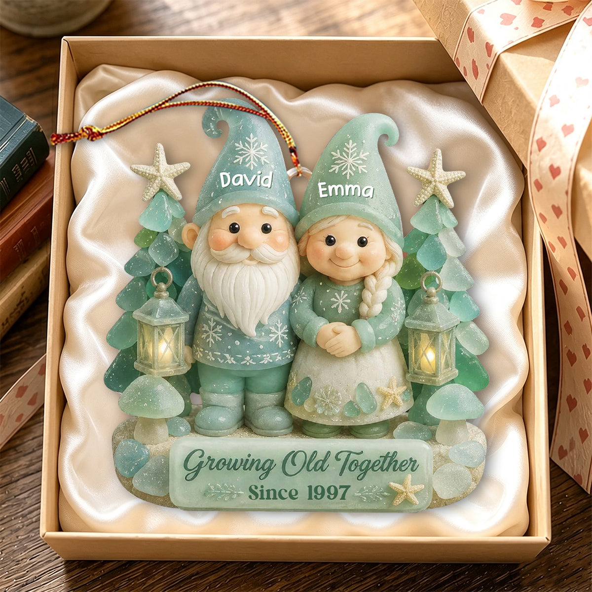 Growing Old Together,Personalized Sea Glass Couple Ornament,Santa Christmas Gift