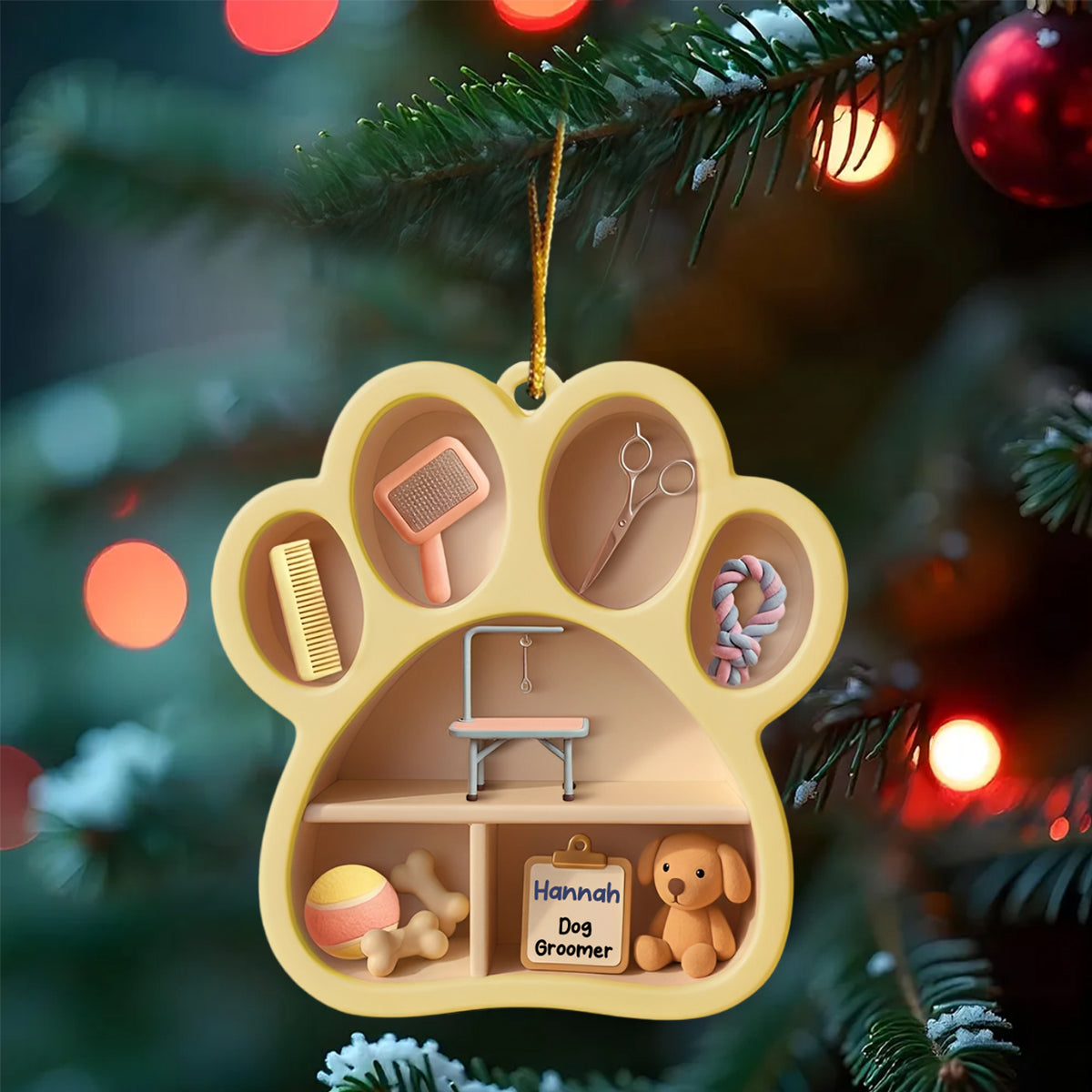 Dog Groomer Paw And Grooming Tools Ornament,Custom Acrylic Ornament,Gift For Dog Groomers