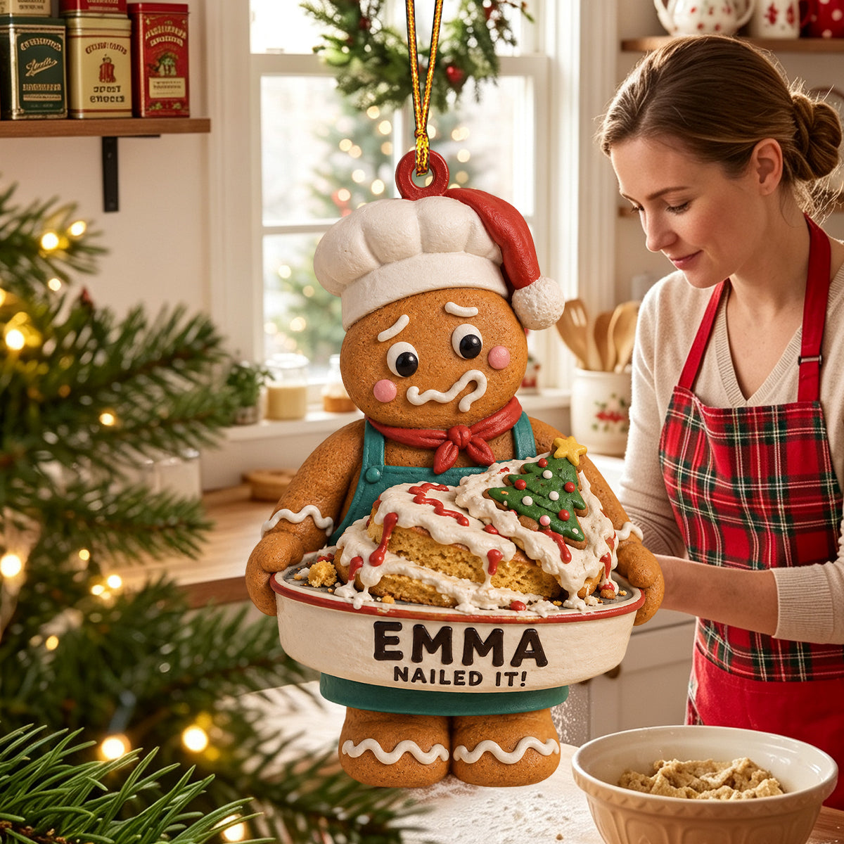 Personalized Gingerbread Baker Christmas Ornament – Custom Name “Nailed It!” Baking Gift