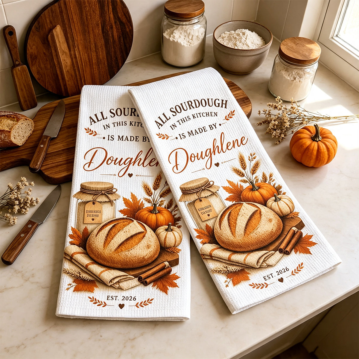 Custom Sourdough Starter Kitchen Towel – Fall Baking Design | Personalized Gift For Bakers