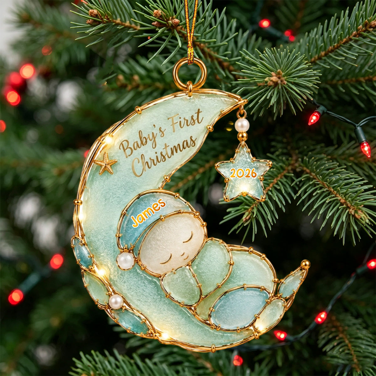 Sleeping Baby Sea Glass Personalized Baby First Christmas Ornament