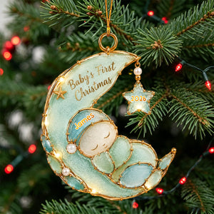 Sleeping Baby Sea Glass Personalized Baby First Christmas Ornament
