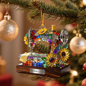 Personalized Stained Glass Effect Sewing Machine Themed Ornament