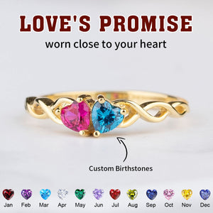 Engagement Gift - Personalized Double Heart Birthstone Promise Ring