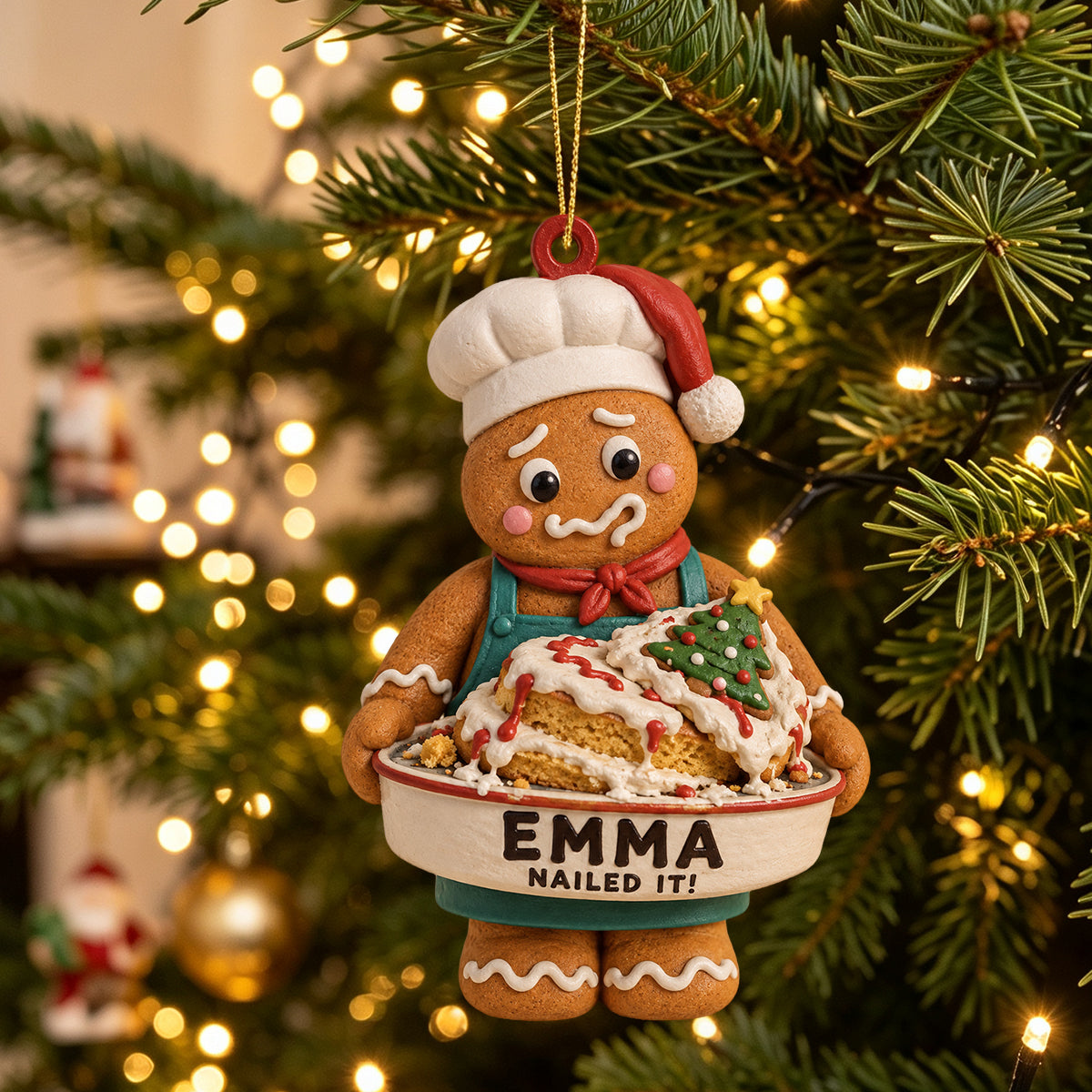 Personalized Gingerbread Baker Christmas Ornament – Custom Name “Nailed It!” Baking Gift