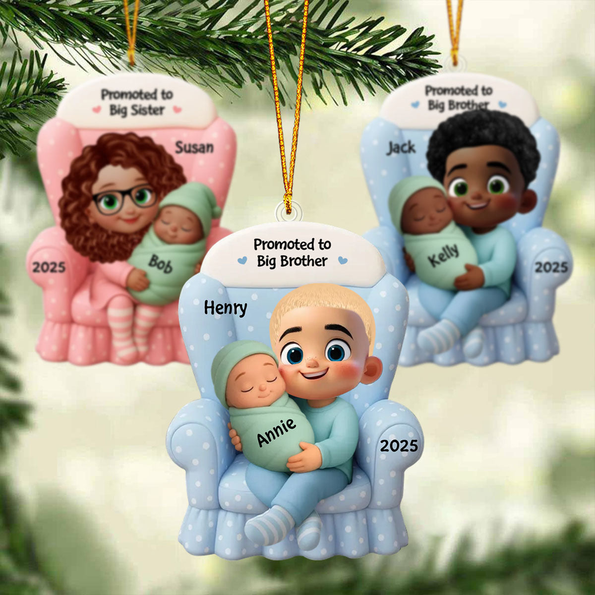 Big Brother, Big Sister And Baby Personalized Christmas Ornament, Baby Announcement Gift