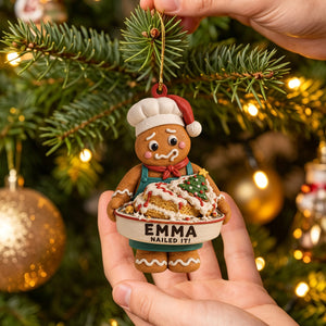 Personalized Gingerbread Baker Christmas Ornament – Custom Name “Nailed It!” Baking Gift