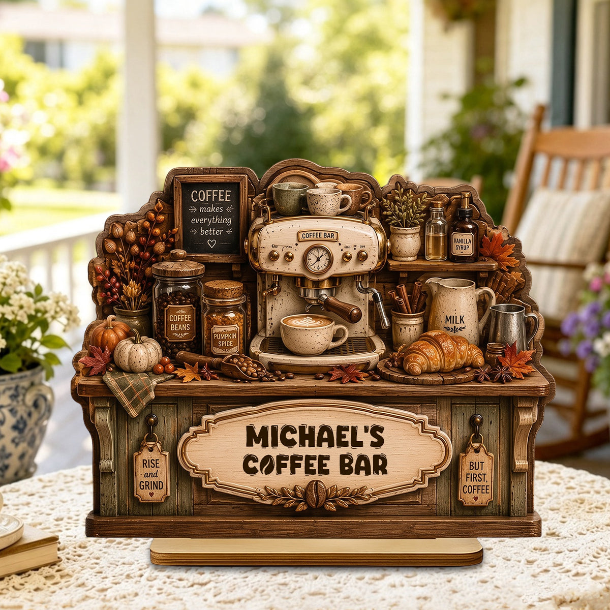 Personalized Fall Coffee Bar — Counter Shape Wooden Plaque