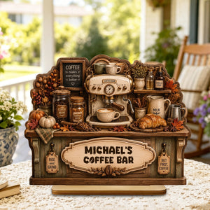 Personalized Fall Coffee Bar — Counter Shape Wooden Plaque