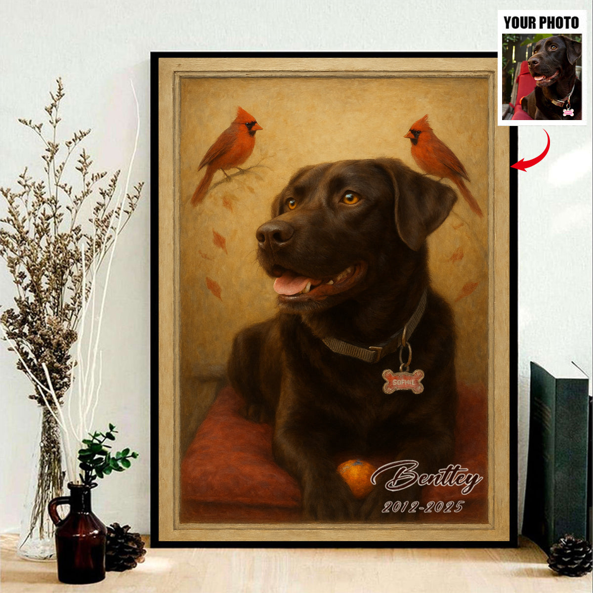 Custom Pet Portrait Painting, Dog Portrait From Photo, Personalized Canvas Poster, Memorial Cardinal Gift