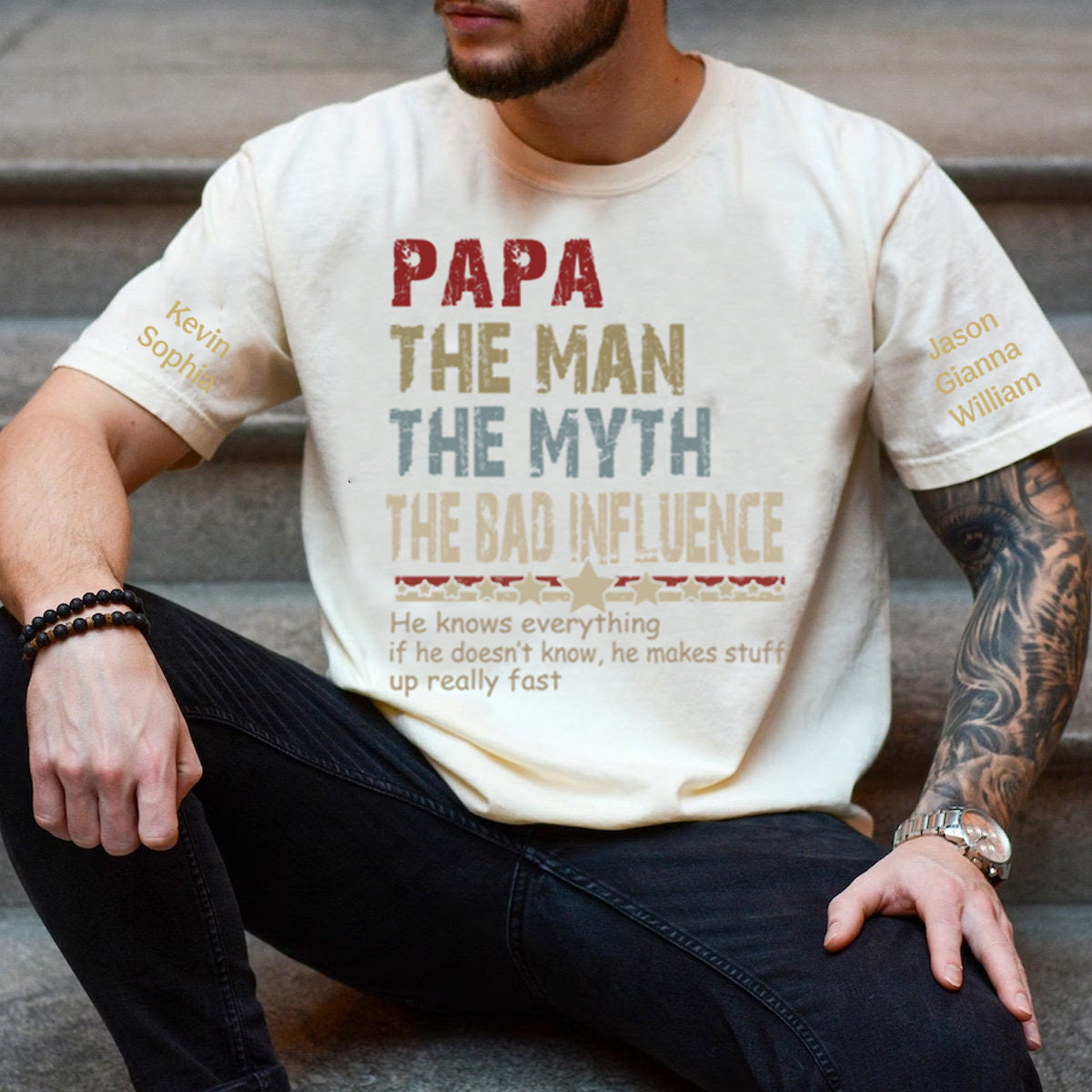 Personalized Dad Papa Grandpa Shirt, Custom Papa Legend Influence T-Shirt, Custom Birthday Fathers Day Gift