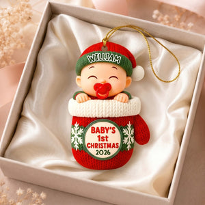Baby In Glove – Baby's 1st Christmas Personalized Ornament