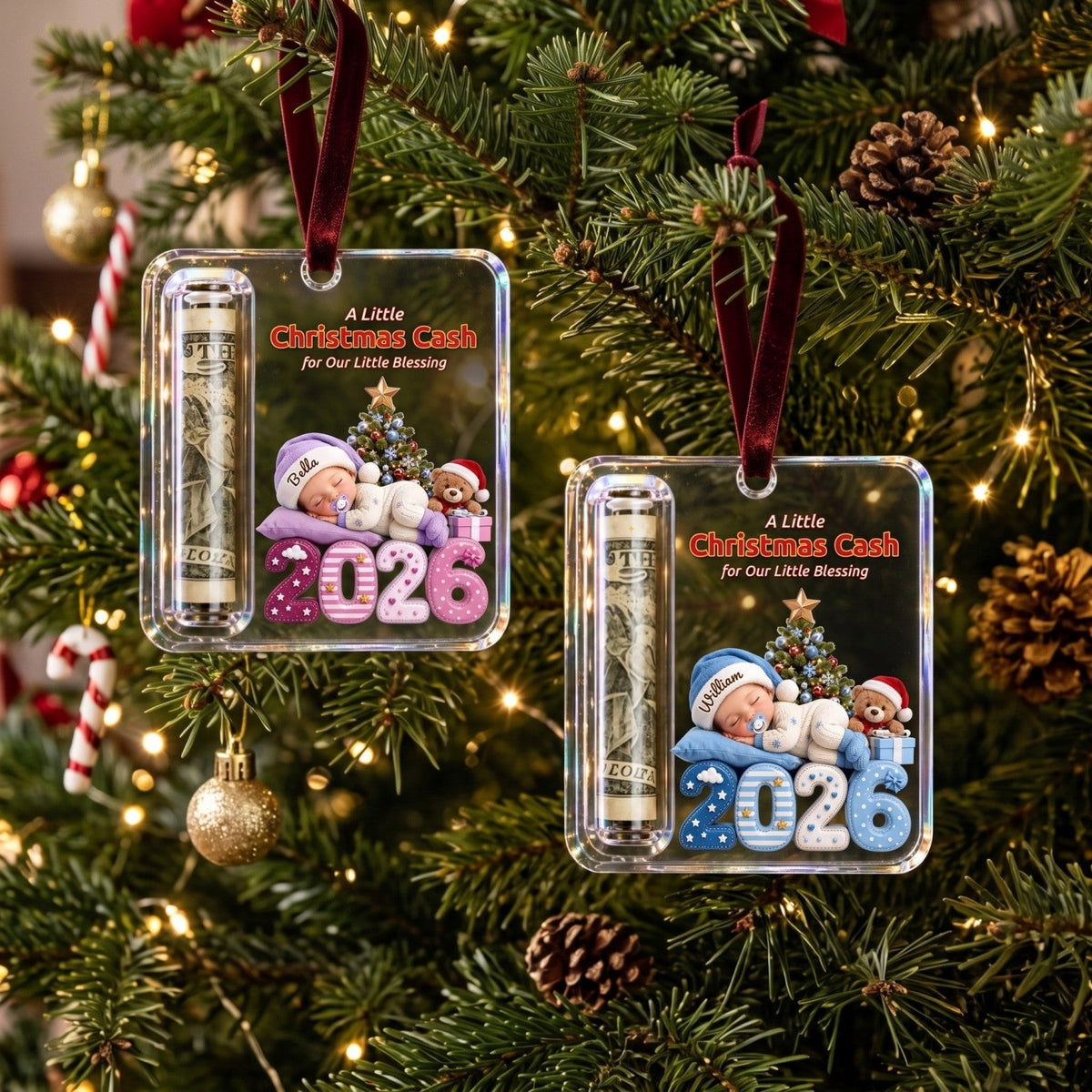 Personalized Christmas Cash Gift Holder Ornament – Custom Acrylic Keepsake For Holiday Gifting