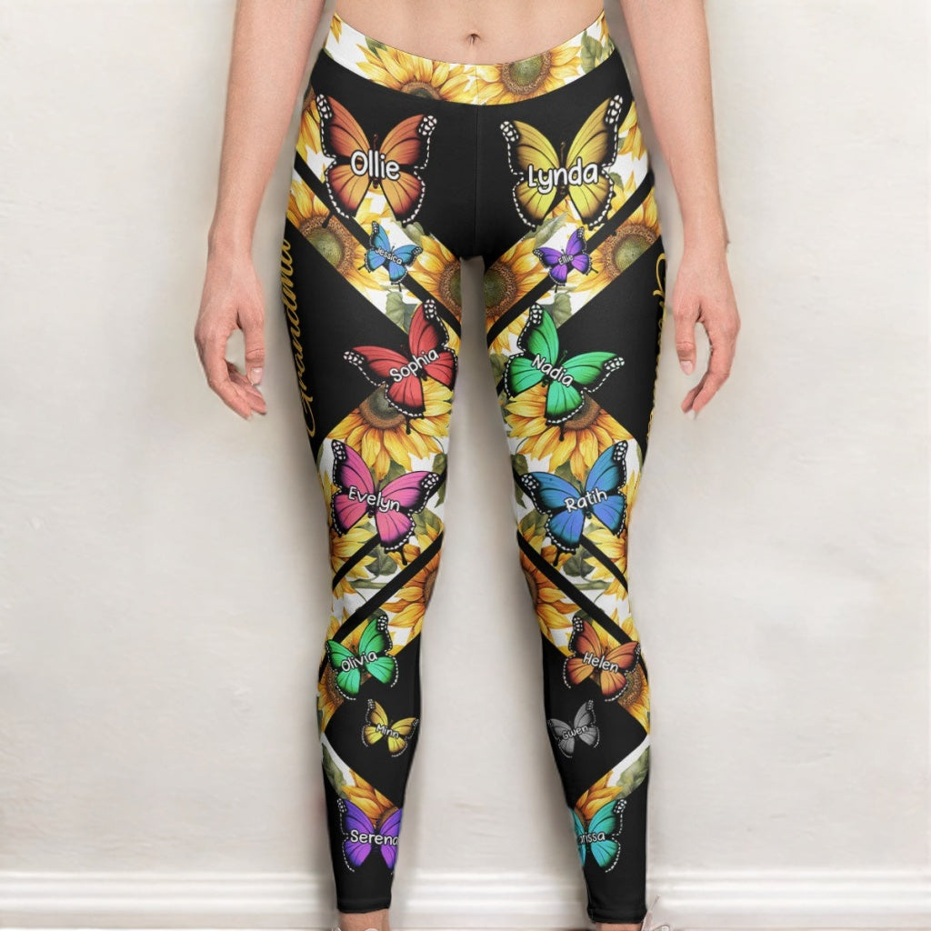 Custom Kid Names Butterfly Style - Personalized Leggings For Grandma