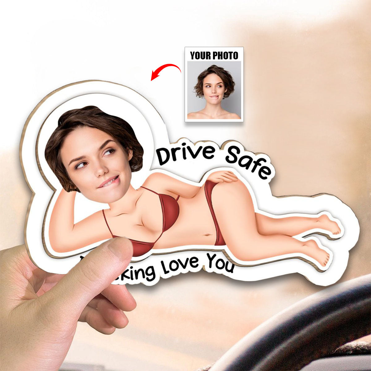 Drive Safe - Funny Gifts For Husband, Wife - Personalized Wooden Photo Car Visor Clip