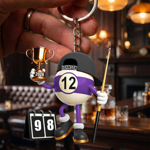 Personalized Cartoon Billiard Ball Champion Mascot Acrylic Keychain – Trophy & Cue Stick Gift For Pool Lovers