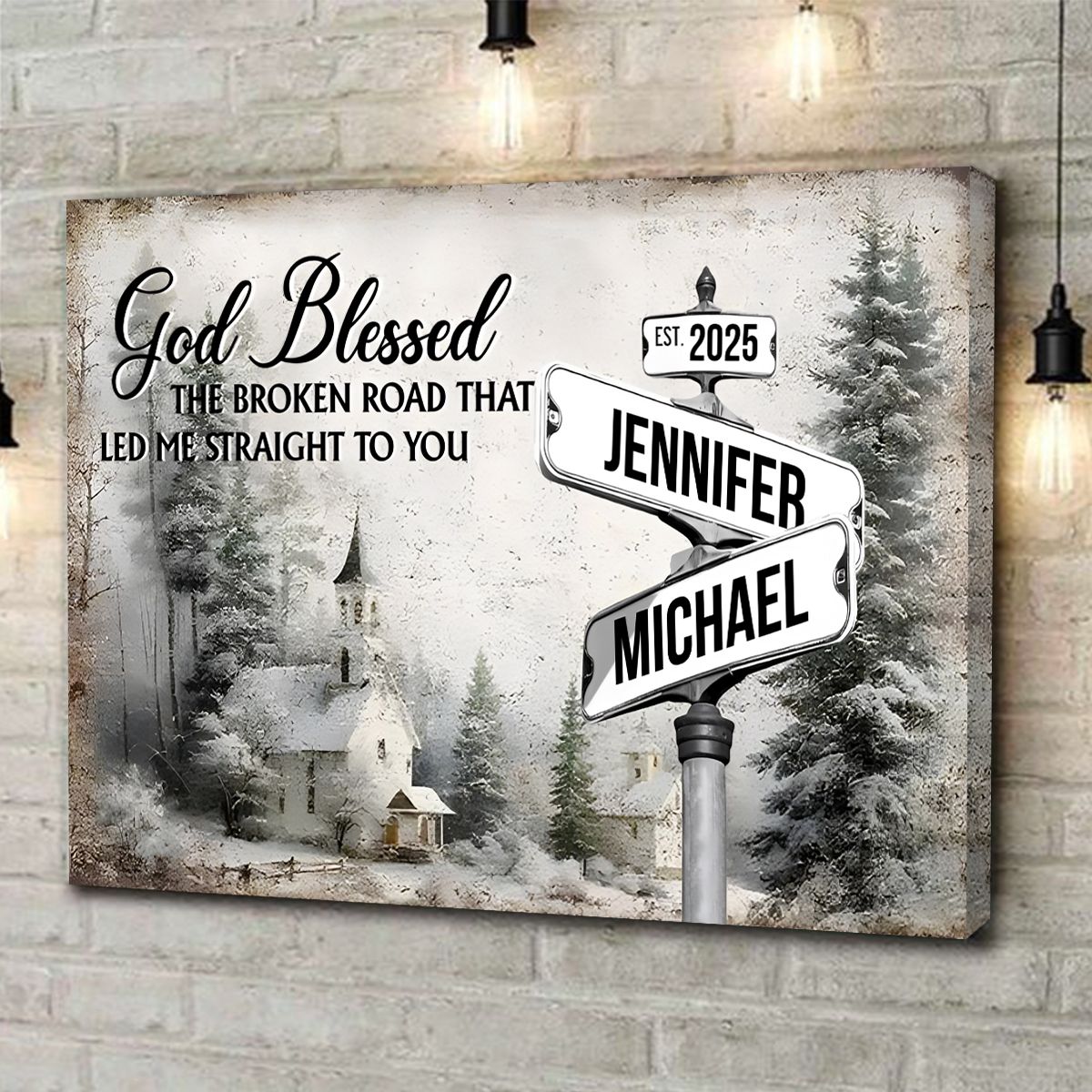 Classic Crossroad of Love - Custom Anniversary Personalized Couple Canvas Poster