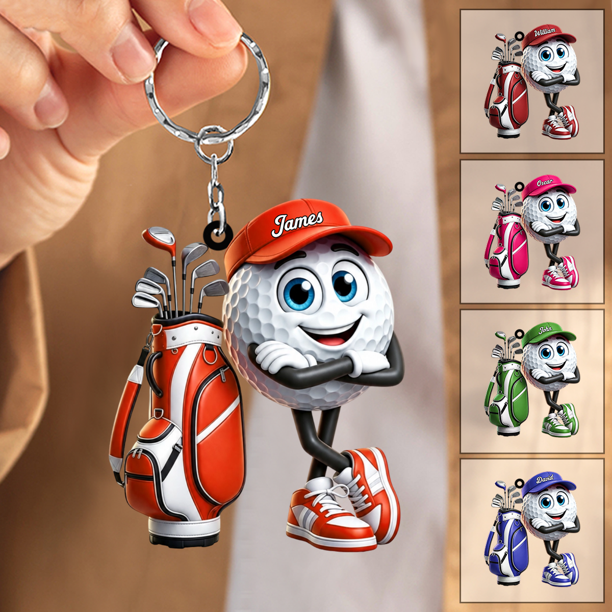 Arms Crossed Cool Golf Buddy Keychain - Personalized Cute Golf Ball Mascot Keychain