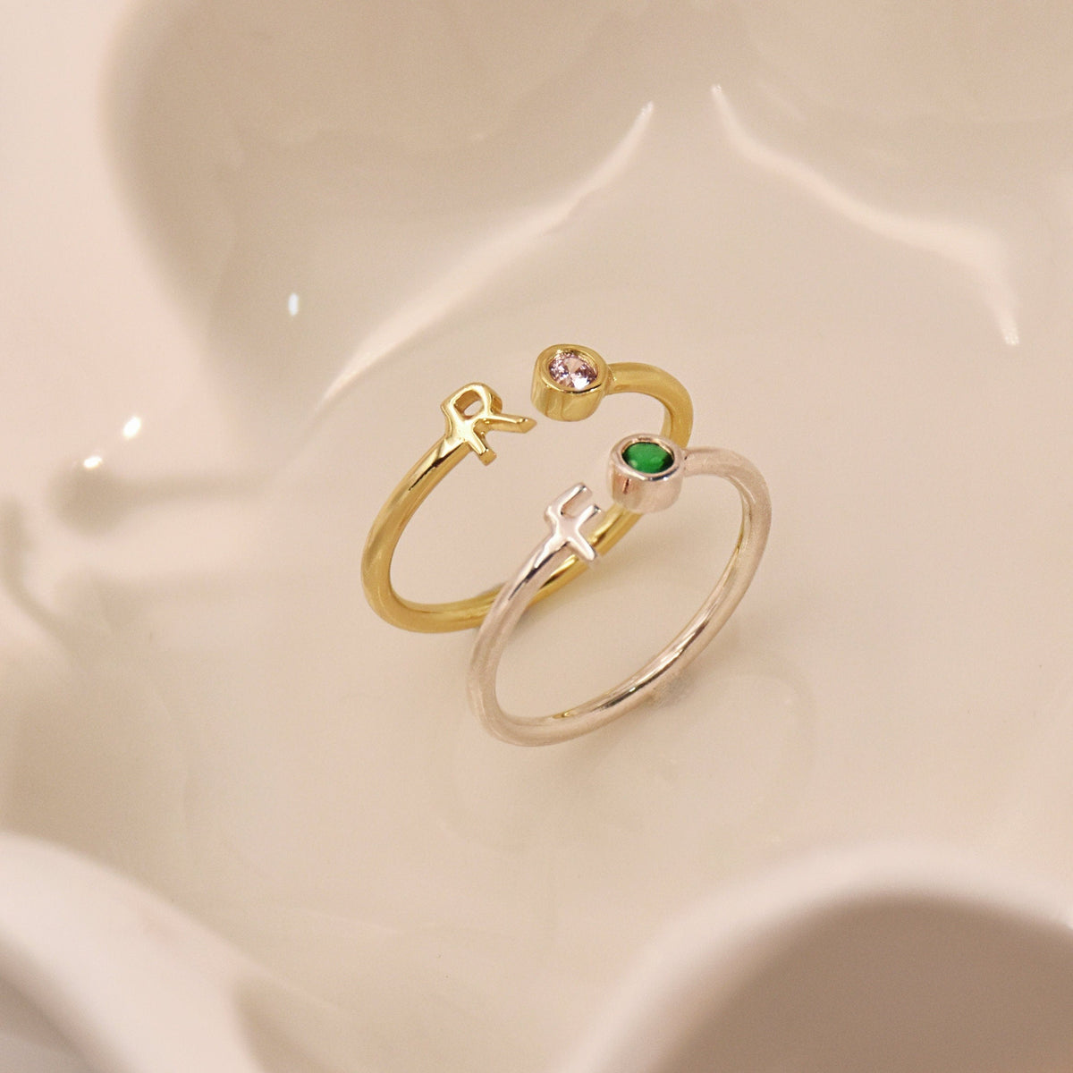 Personalized Initial Birthstone Ring,Dainty Ring for Women