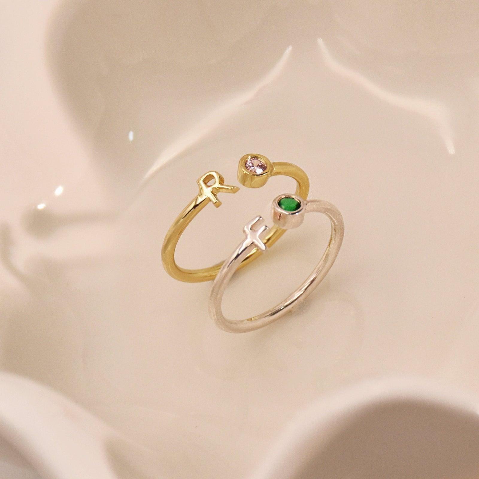 Personalized Initial Birthstone Ring,Dainty Ring for Women
