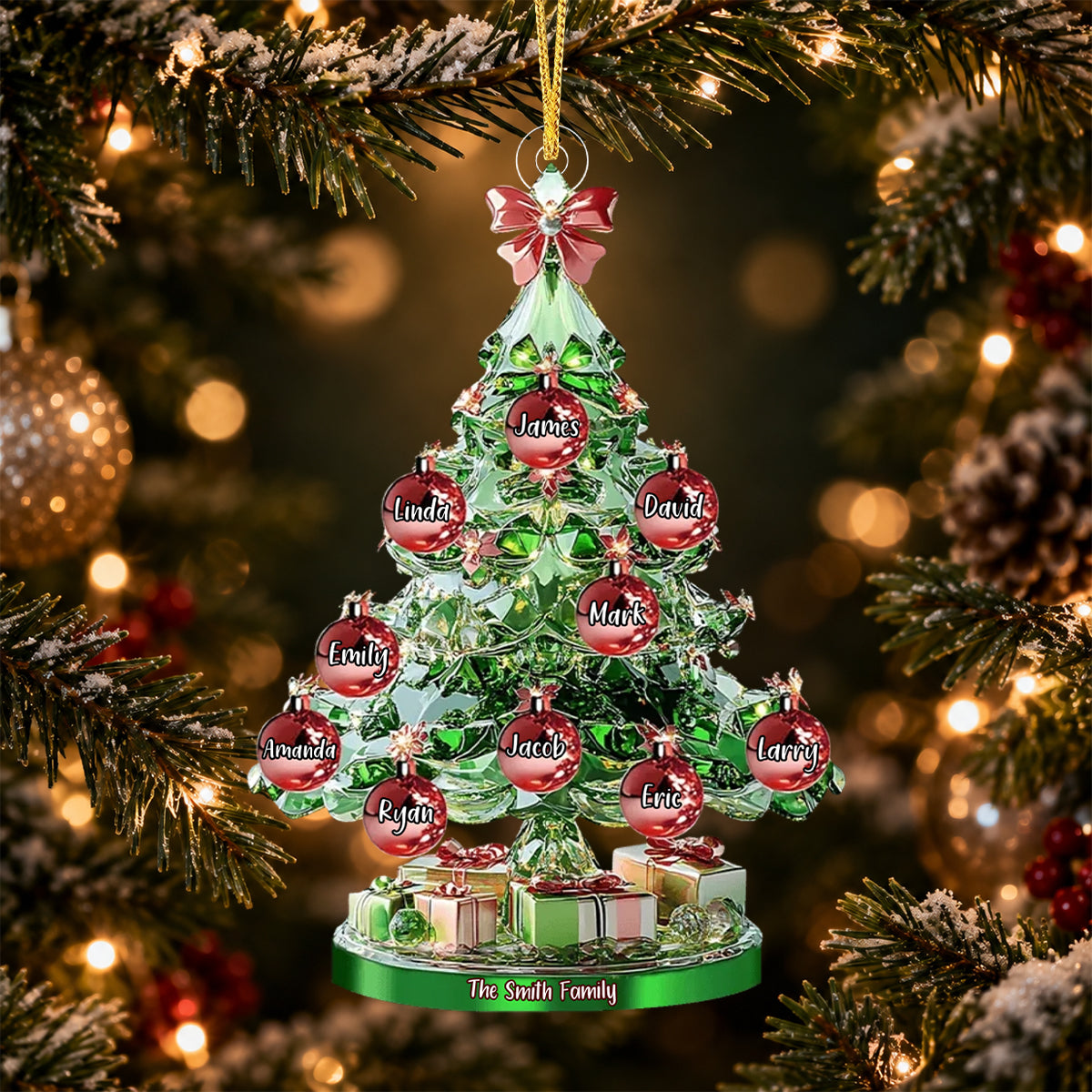 Crystal Christmas Family Tree Personalized Ornament