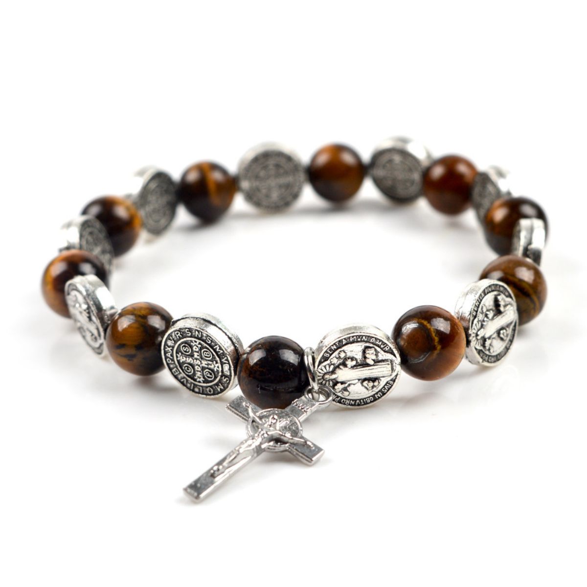 Cross Rosary Bracelet-Tiger Eye Beads