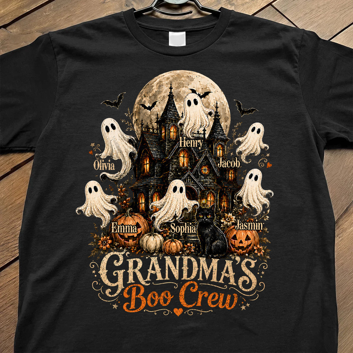 Halloween Gift For Grandma – Personalized "Grandma's Boo Crew" Haunted House Shirt