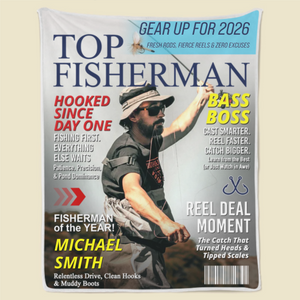 Personalized Fishing Magazine Cover Blanket Gifts for Men, Fly Fishing, Fishing Dad Gift