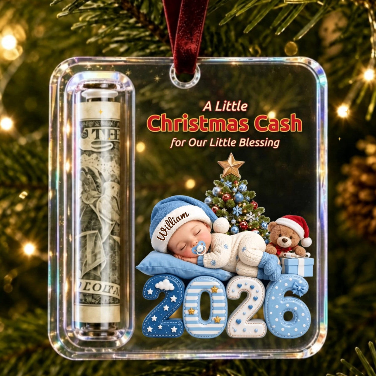 Personalized Christmas Cash Gift Holder Ornament – Custom Acrylic Keepsake For Holiday Gifting