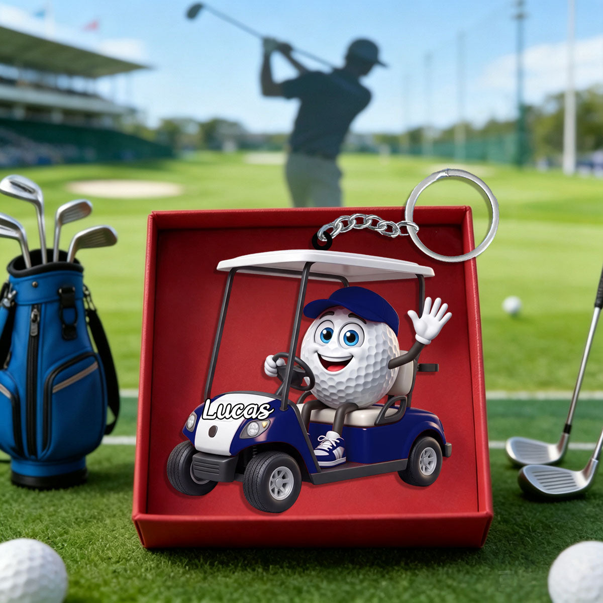 Golf Player On Golf Cart Keychain  – Personalized Gift For Golf Lovers