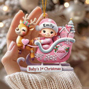 Baby’s 1st Christmas Acrylic Ornament – Adorable Reindeer Sleigh Design, Perfect Gift for Newborn Celebration