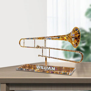Trombone Custom Name Stained Glass Effect Acrylic Plaque, Music Plaque, Musician Gift