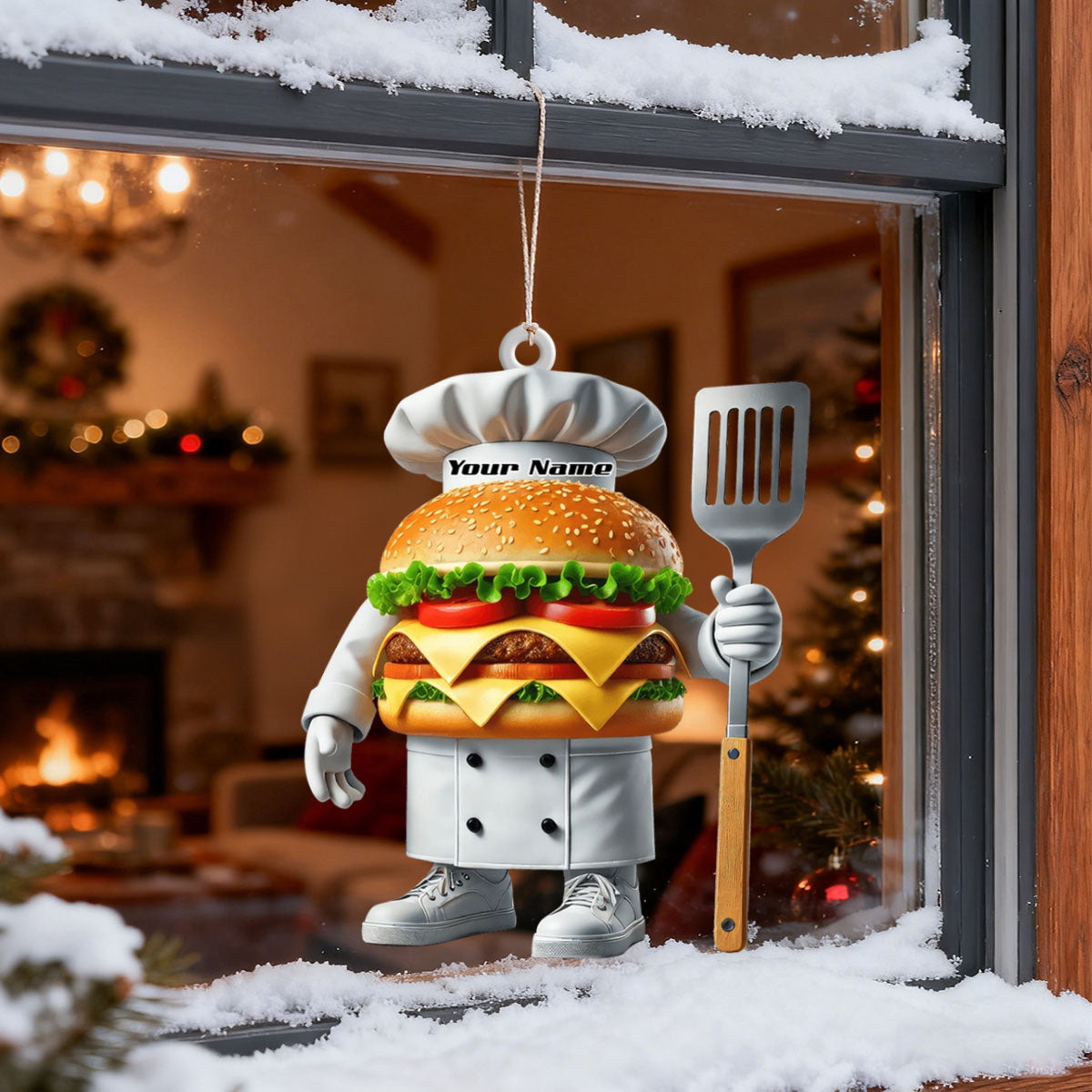 Custom Name Chef Santa Ornament, Christmas Gift for Cooking Lover