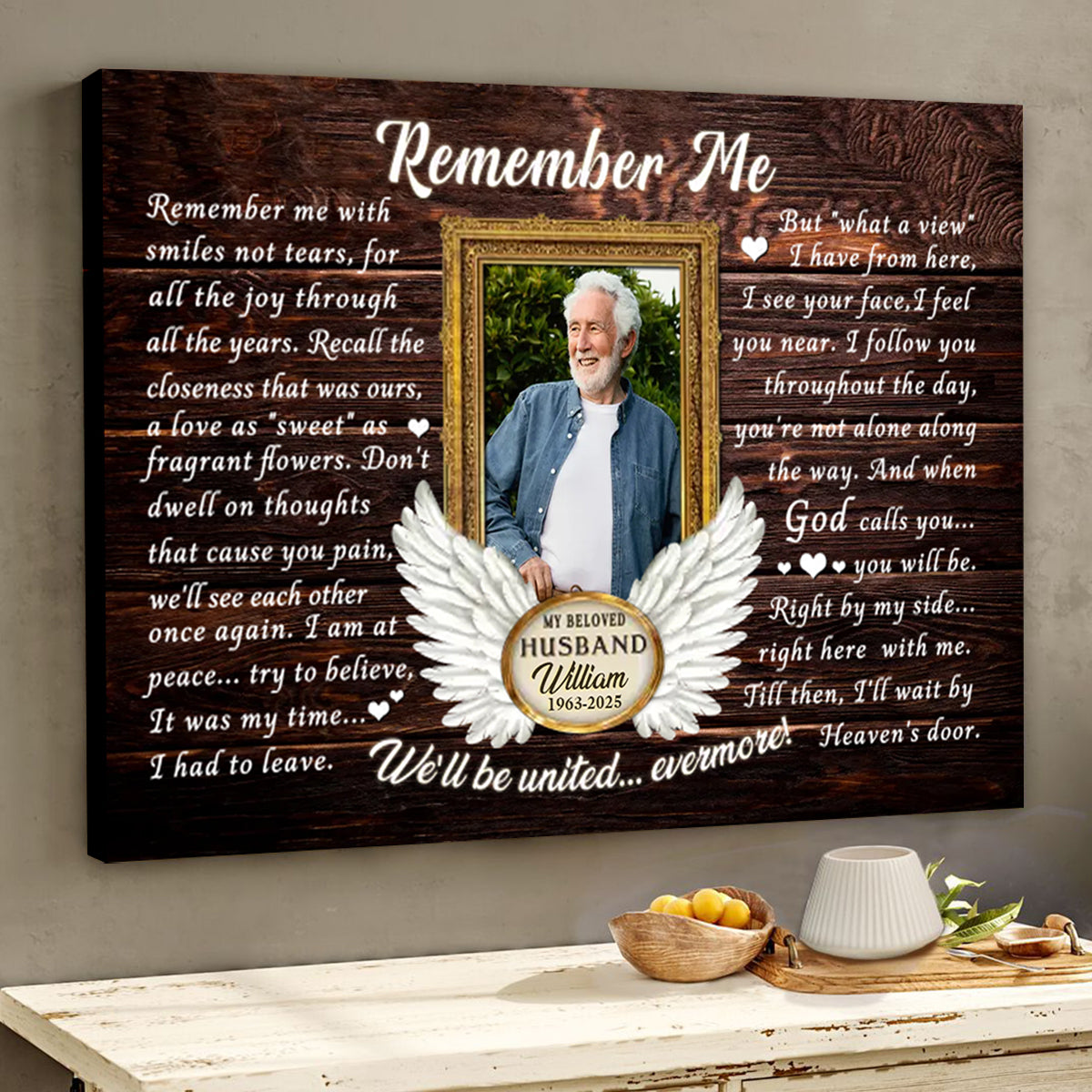 Personalized Canvas Prints, Custom Photo, Loss Of Husband, Angel Wings Remember Me Canvas