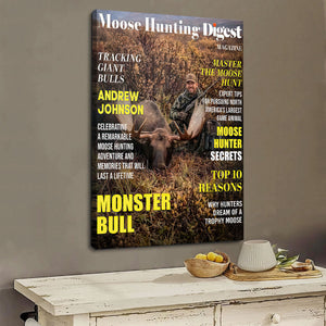 Moose Hunting Digest Personalized Canvas, Custom Photo Moose Hunter Magazine Cover, Hunting Lover Gift