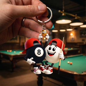"Billiard Couple" – Personalized Keychain | A Fun Gift For Pool Lovers & Players
