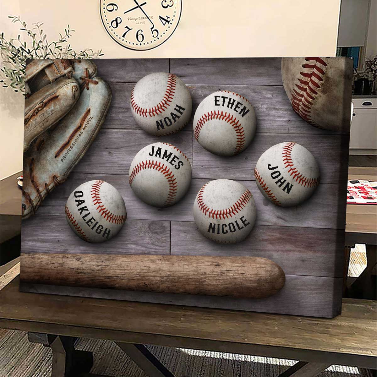 Personalized Baseball Father’s Day, Custom Daddy’s Team Baseball Canvas Print, Baseball Gifts For Dad